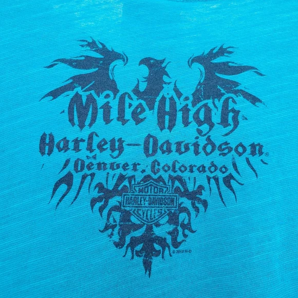 Harley-Davidson Mile High Denver Colorado Bejeweled Rhinestone Bling Graphic Tee - Picture 6 of 8